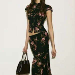 NWT Reformation Opal Two Piece Set - top and skirt - Black - Size 4